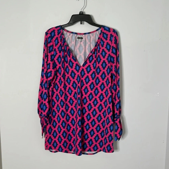 Mud Pie Pink Patterned Tunic V-neck Top - Picture 1 of 6